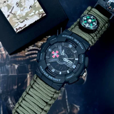 Часы наручные Patriot 005BKSU ВСУ Черные Паракордовый ремешок Army Green + Коробка