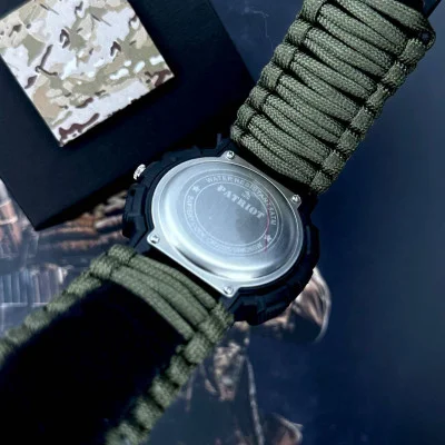 Часы наручные Patriot 005BKSU ВСУ Черные Паракордовый ремешок Army Green + Коробка