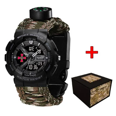 Часы наручные Patriot 005BKSU ВСУ Черные Паракордовый ремешок Camo Green+ Коробка.