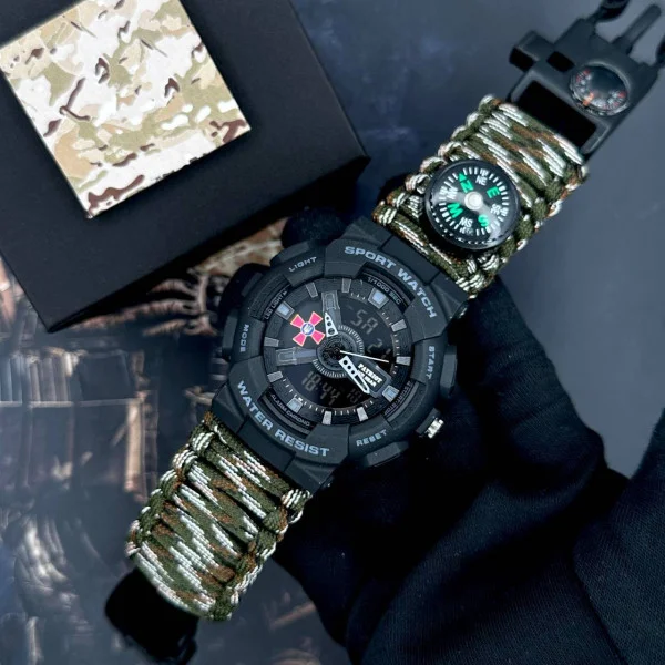 Годинник наручний Patriot 005BKSU ЗСУ Чорні Паракордовий ремінець Camo Green+ Коробка. фото 4