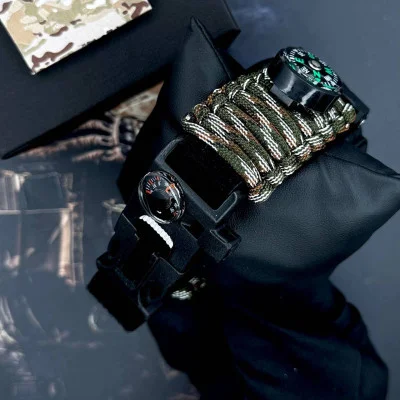 Часы наручные Patriot 005BKSU ВСУ Черные Паракордовый ремешок Camo Green+ Коробка.
