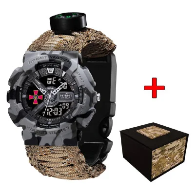 Часы наручные Patriot 005CMGYSU ВСУ Серый камуфляж Паракордовый ремешок Desert Camo + Коробка