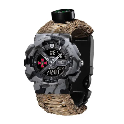 Часы наручные Patriot 005CMGYSU ВСУ Серый камуфляж Паракордовый ремешок Desert Camo + Коробка