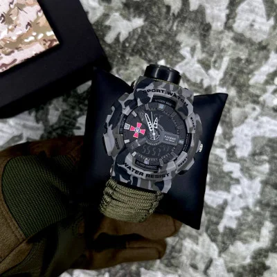 Часы наручные Patriot 005CMGYSU ВСУ Серый камуфляж Паракордовый ремешок Army Green + Коробка