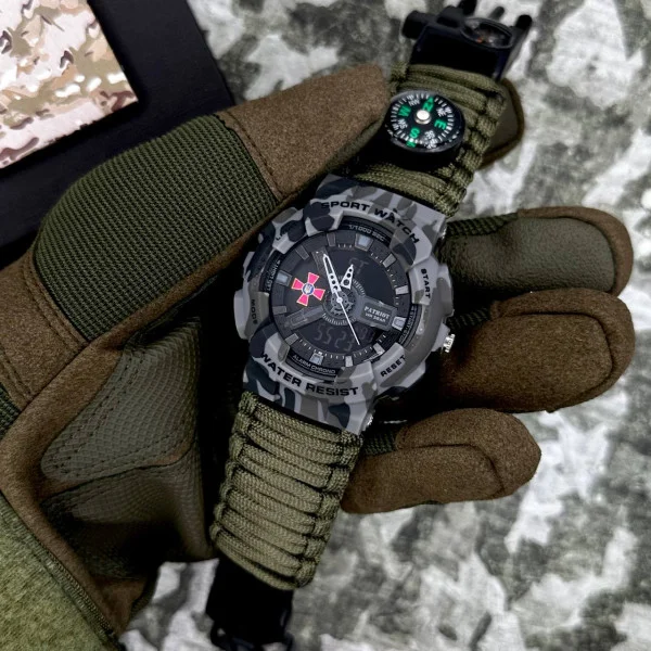 Годинник наручний Patriot 005CMGYSU ЗСУ Сірий камуфляж Паракордовий ремінець Army Green + Коробка фото 4