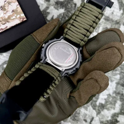 Годинник наручний Patriot 005CMGYSU ЗСУ Сірий камуфляж Паракордовий ремінець Army Green + Коробка