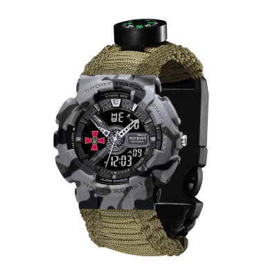 Годинник наручний Patriot 005CMGYSU ЗСУ Сірий камуфляж Паракордовий ремінець Army Green + Коробка