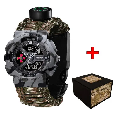 Часы наручные Patriot 005CMGYSU ВСУ Серый камуфляж Паракордовый ремешок Camo Green + Коробка.