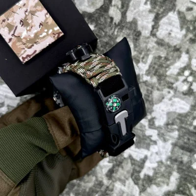 Часы наручные Patriot 005CMGYSU ВСУ Серый камуфляж Паракордовый ремешок Camo Green + Коробка.
