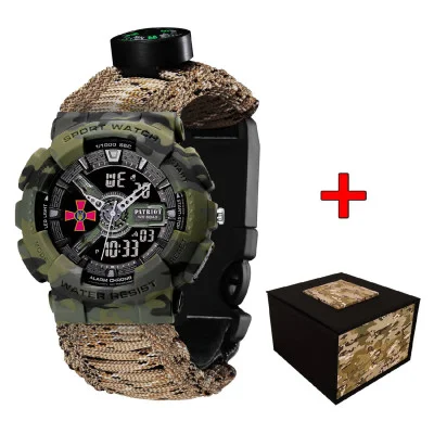 Часы наручные Patriot 005CMGRSU ВСУ Зеленый камуфляж Паракордовый ремешок Desert Camo + Коробка