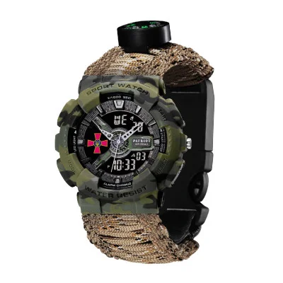 Часы наручные Patriot 005CMGRSU ВСУ Зеленый камуфляж Паракордовый ремешок Desert Camo + Коробка
