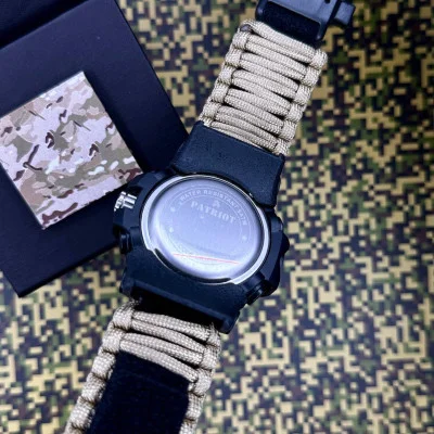 Часы наручные Patriot 012BKRDSU ВСУ Черные с красным Паракордовый ремешок Khaki + Коробка