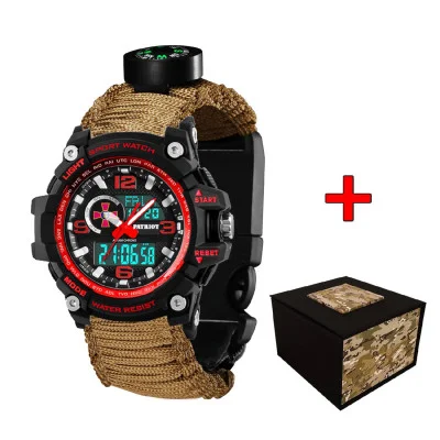 Часы наручные Patriot 012BKRDSU ВСУ Черные с красным Паракордовый ремешок Khaki + Коробка