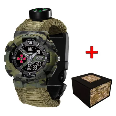 Часы наручные Patriot 005CMGRSU ВСУ Зеленый камуфляж Паракордовый ремешок Army Green + Коробка.