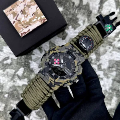 Часы наручные Patriot 005CMGRSU ВСУ Зеленый камуфляж Паракордовый ремешок Army Green + Коробка.