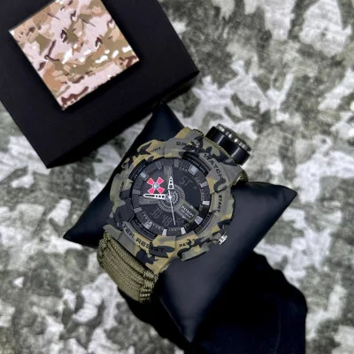 Часы наручные Patriot 005CMGRSU ВСУ Зеленый камуфляж Паракордовый ремешок Army Green + Коробка.