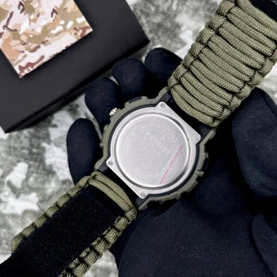 Часы наручные Patriot 005CMGRSU ВСУ Зеленый камуфляж Паракордовый ремешок Army Green + Коробка.