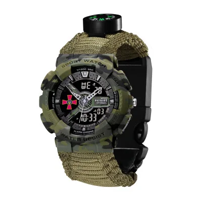 Часы наручные Patriot 005CMGRSU ВСУ Зеленый камуфляж Паракордовый ремешок Army Green + Коробка.