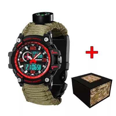 Часы наручные Patriot 012BKRDSU ВСУ Черные с красным Паракордовый ремешок Army Green + Коробка