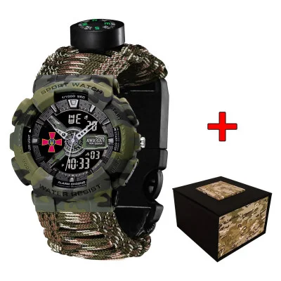 Часы наручные Patriot 005CMGRSU ВСУ Зеленый камуфляж Паракордовый ремешок Camo Green + Коробка.