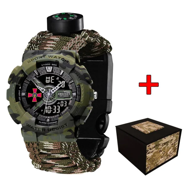 Годинник наручний Patriot 005CMGRSU ЗСУ Зелений камуфляж Паракордовий ремінець Camo Green + Коробка. фото 1