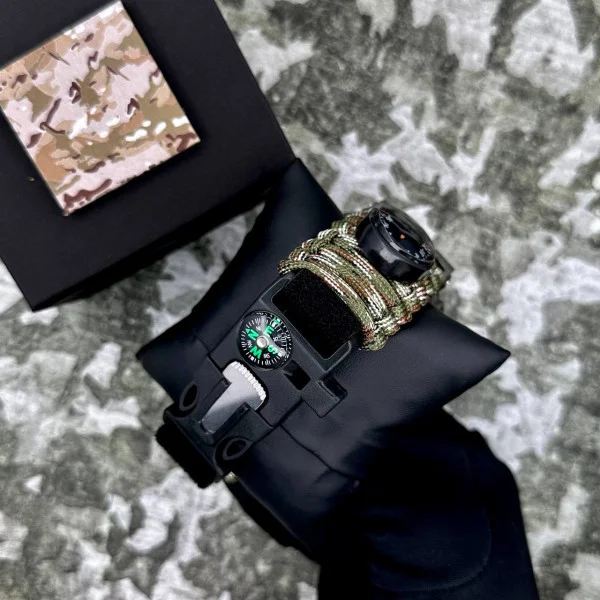 Годинник наручний Patriot 005CMGRSU ЗСУ Зелений камуфляж Паракордовий ремінець Camo Green + Коробка. фото 5