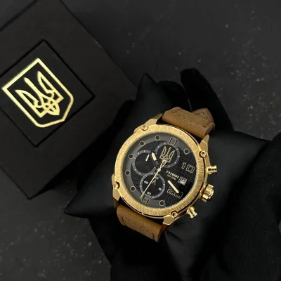 Часы наручные Patriot 016 Gold-Black-Brown Трезубец золото