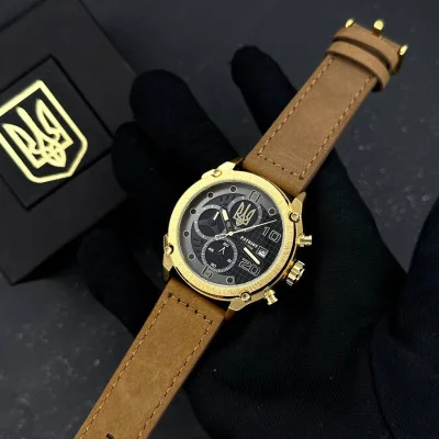 Часы наручные Patriot 016 Gold-Black-Brown Трезубец золото