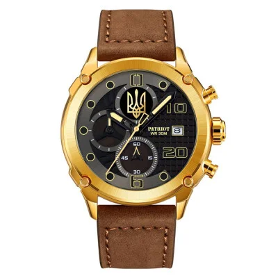 Часы наручные Patriot 016 Gold-Black-Brown Трезубец золото
