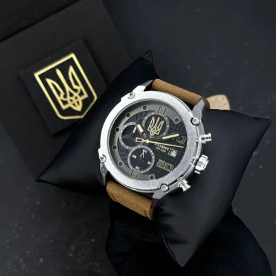Часы наручные Patriot 016 Silver-Black-Brown Трезубец золото