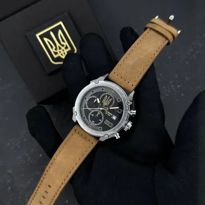 Часы наручные Patriot 016 Silver-Black-Brown Трезубец золото