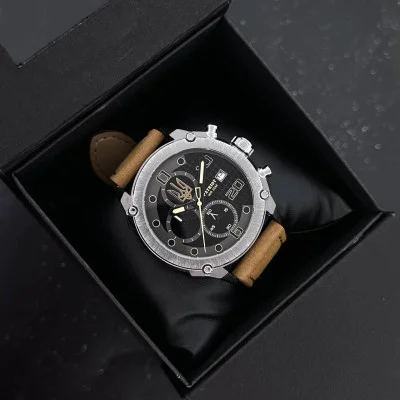 Часы наручные Patriot 016 Silver-Black-Brown Трезубец золото