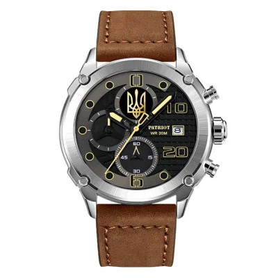 Часы наручные Patriot 016 Silver-Black-Brown Трезубец золото