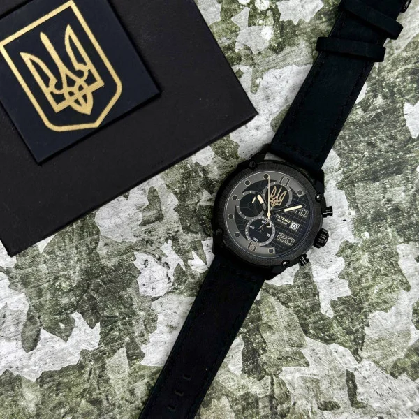 Годинник наручний Patriot 016 All Black Тризуб золото фото 3