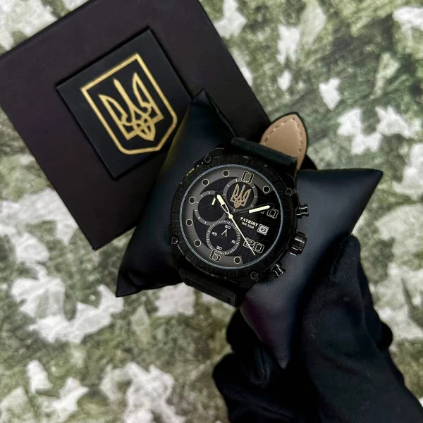Годинник наручний Patriot 016 All Black Тризуб золото фото 5