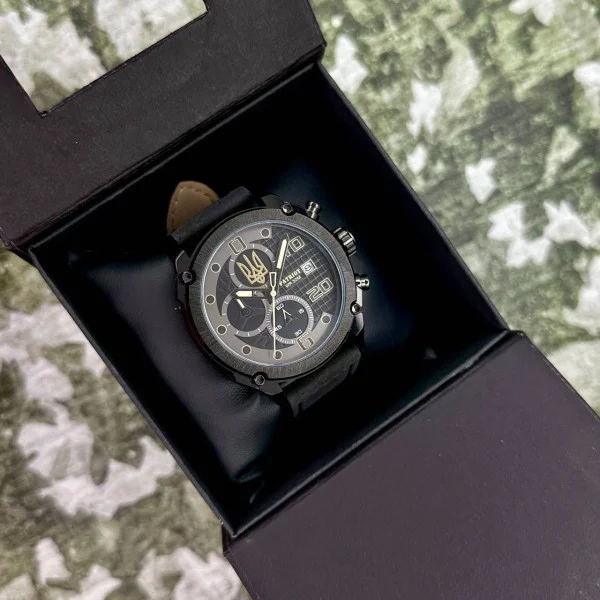 Годинник наручний Patriot 016 All Black Тризуб золото фото 6