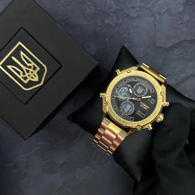 Часы наручные Patriot 017 Трезубец Золото Gold-Black-White Steel