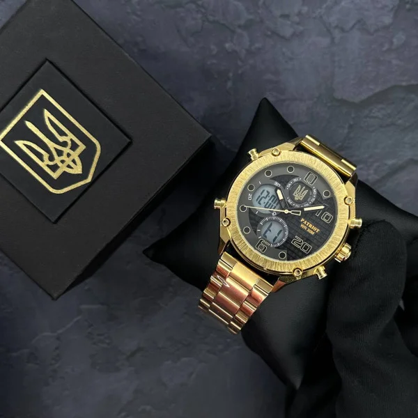 Годинник наручний Patriot 017 Тризуб Золото Gold-Black-White Steel фото 3