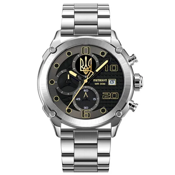Годинник наручний Patriot 016 Тризуб золото Silver-Black Steel фото 3