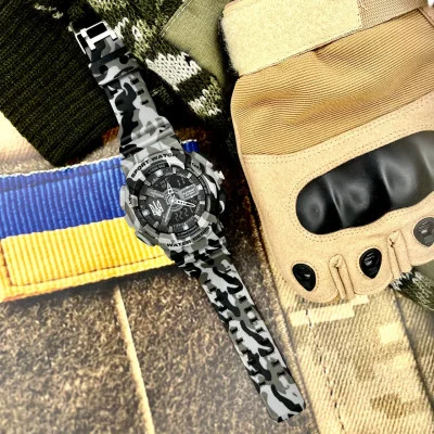 Часы наручные Patriot 005 Трезубец серебро Camo Grey + Коробка.