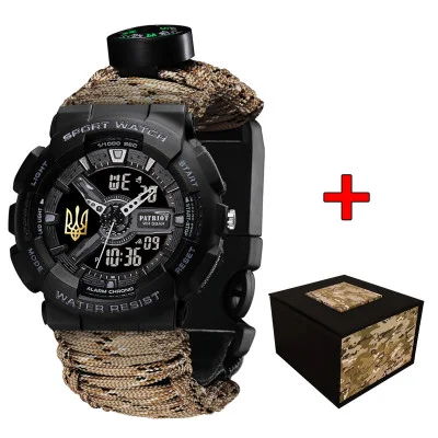 Часы наручные Patriot 005 Трезубец золото Черный Паракордовый ремешок Desert Camo + Коробка