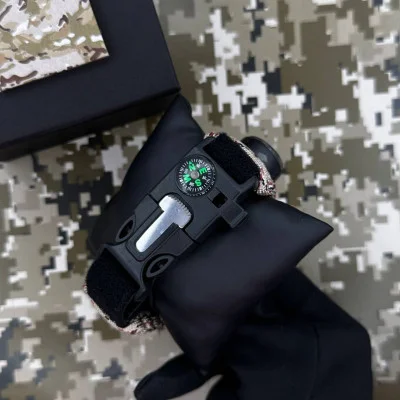 Годинник наручний Patriot 005 Тризуб золото Чорний Паракордовий ремінець Desert Camo + Коробка