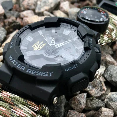 Часы наручные Patriot 005 Трезубец золото Черный Паракордовый ремешок Camo Green + Коробка