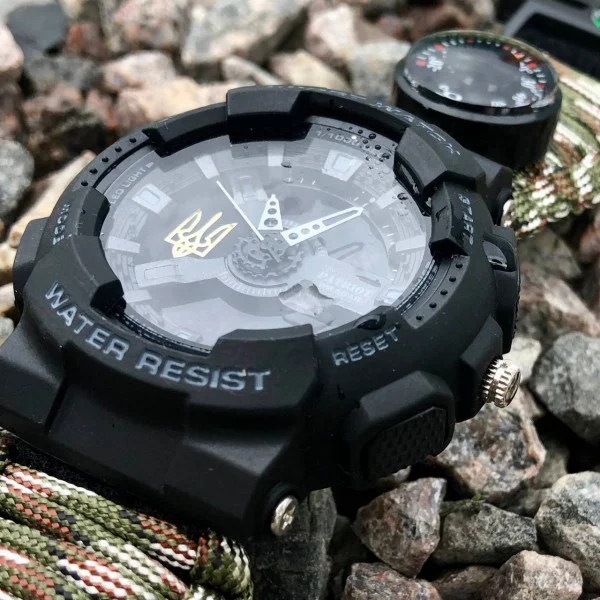 Часы наручные Patriot 005 Трезубец золото Черный Паракордовый ремешок Camo Green + Коробка фото 4