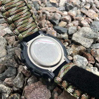Часы наручные Patriot 005 Трезубец золото Черный Паракордовый ремешок Camo Green + Коробка