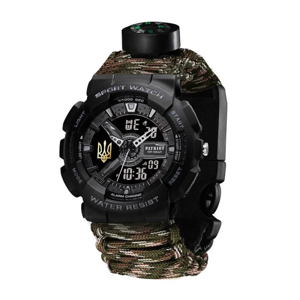 Часы наручные Patriot 005 Трезубец золото Черный Паракордовый ремешок Camo Green + Коробка фото 6