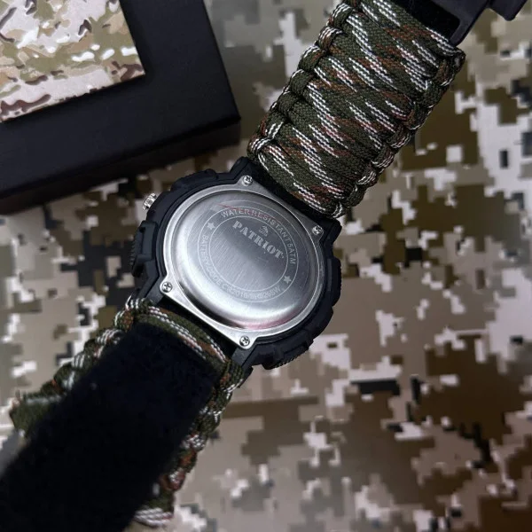 Годинник наручний Patriot 005 Тризуб срібло Чорний Паракордовий ремінець Camo Green + Коробка. фото 6