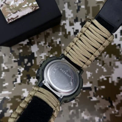 Часы наручные Patriot 005 Трезубец золото Camo Green Паракордовый ремешок Khaki + Коробка.