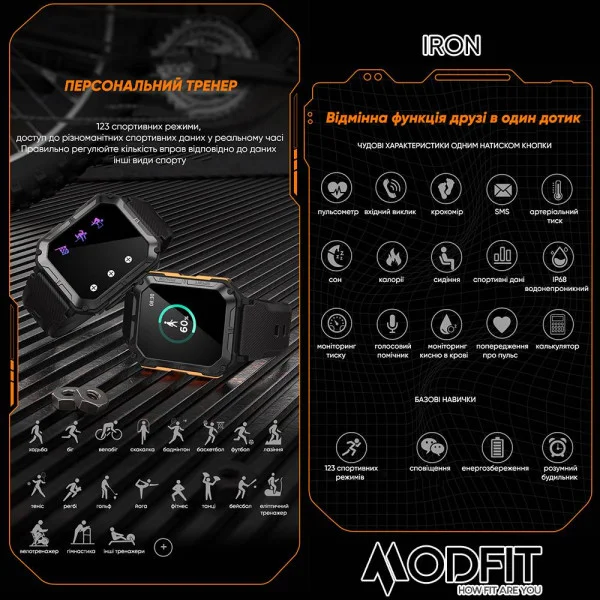 Смарт часы Modfit Iron All Black фото 12