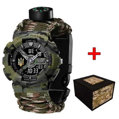 Часы наручные Patriot 005 Трезубец золото Camo Green Паракордовый ремешок Camo Green + Коробка.
